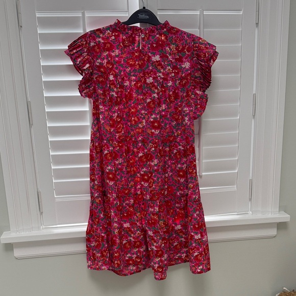 Womens Pink Floral Ruffle Sleeve Mini Dress - Picture 4 of 5
